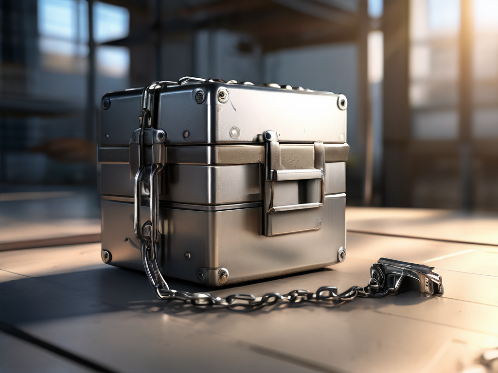 Small metal case with a chain and blocks on a brushed metal surface, representing saved address locations.